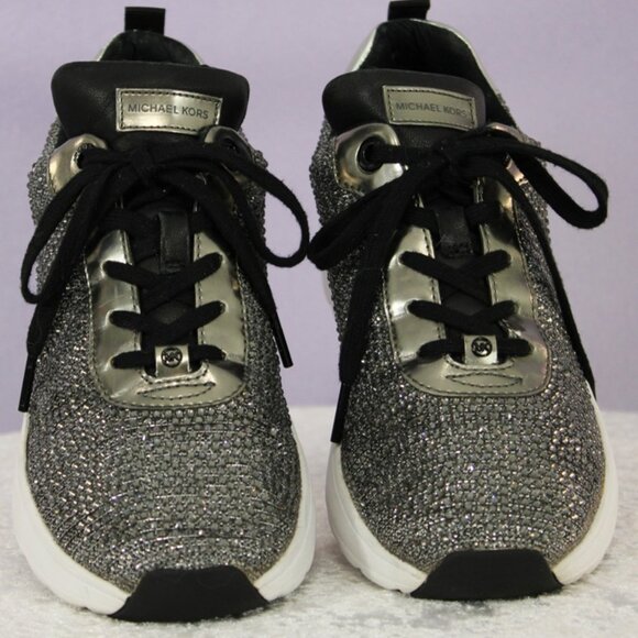 Michael Kors Allie Trainer Crystal Mesh Sneakers Silver Metallic-Women’s Size 8 - Picture 3 of 8